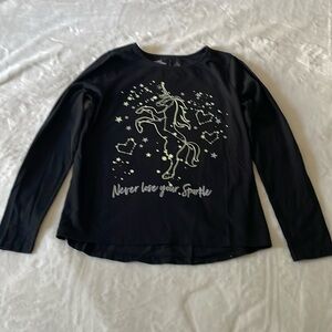 Black Long Sleeve Shirt with Unicorn Design